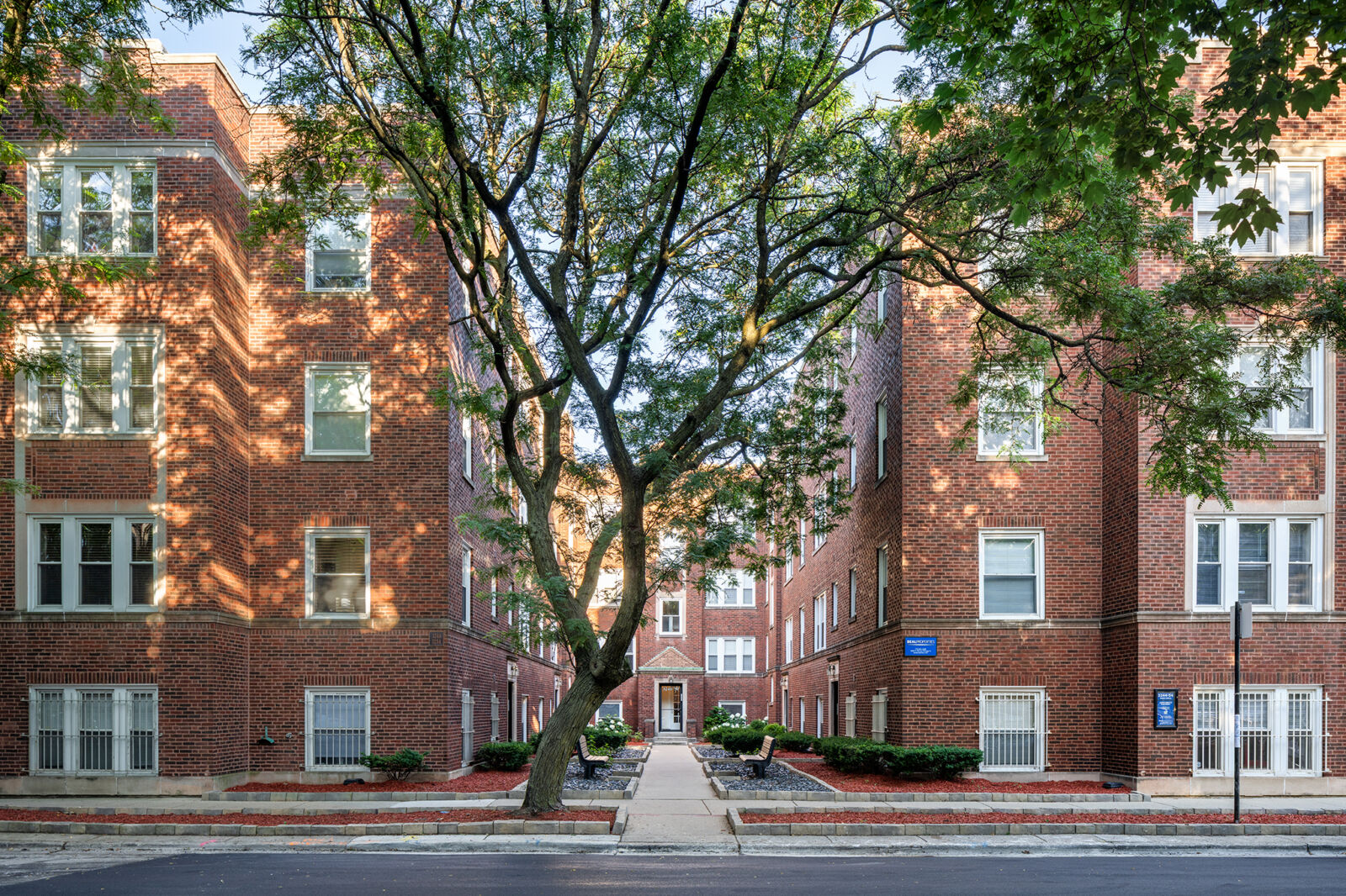 The brick courtyard buildings at 3244–3254 North Clifton Avenue in Chicago’s Lakeview neighborhoo...